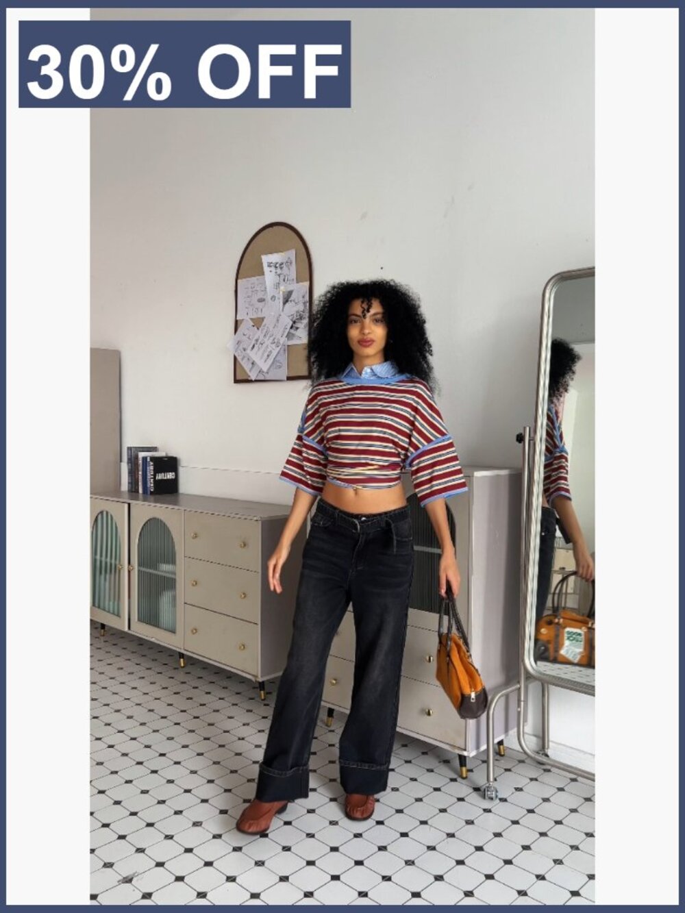 High Waisted Wide Leg Cuffed Denim Jeans with Belted Detail - Picture 7 of 7